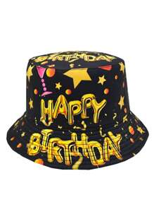 Elegante cappello secchiello con design della corona "È il mio compleanno" - leggero, nero con scritte dorate, 1 pezzo cappello secchiello in poliestere per feste di compleanno