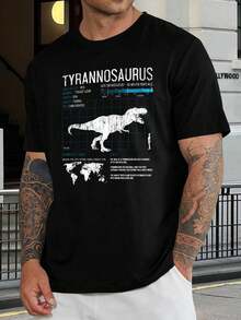 Camiseta de Tiranosaurio Rex para Hombre - Camiseta con gráfico de dinosaurio desgastado - Regalo único de Trex - Cuello redondo de algodón informal - Ilustración de dinosaurio vintage - Camiseta cómoda para todos los días - Negro - Ver 1