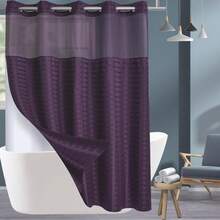 Wide Hotel Fabric Shower Curtain With Snap In Liner 108" X 74" For Bathroom Machine Washable Waterproof Repellent Shower Curtain (White 108" (W) X 74"(H)) - Check-purple - View 1