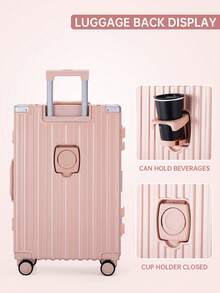 2 pezzi set di zaini da viaggio alla moda, valigia trolley con ruote in ABS+PC con portabicchiere, bagaglio a mano da viaggio, set di valigie da viaggio - Rosa - Visualizzare 2