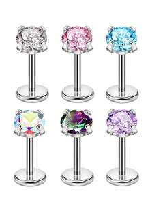 6 件 16G 唇钉套装 - 防过敏不锈钢身体首饰，彩虹色调，非常适合新娘婚礼首饰收藏和唇环，耐用的日常佩戴和特殊场合礼品套装