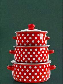 3pcs 16-20cm Thick Rim Enamel Mini Cookware Set: Double-Ear Porridge Bowl, Soup Pot, Stew Pot, Mini Pot, Skillet, Stew Pot, Casserole, Seafood Pot, Noodle Pot, Small Hot Pot. For Cooking Porridge, Milk, Soup, Noodles, Suitable For Babies, Adults, And Children, With Non-Stick Enamel Surface. Enamel Cookware Set, Kitchen & Dining Food Storage, Outdoor Camping Cookware, Compatible With Electric Stove And Gas Stove, Not Suitable For Microwave, Gift Set, Sizes Are 6.5"/7.1"/7.9" - Multicolor - View 15