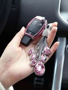1 pièce Porte-clés de voiture à effet cristal réfléchissant, décoration de sac, accessoire de clé de voiture, porte-clés scintillant (avec outil d'installation de clé), décoration de sac à dos - Multicolore - Voir 3
