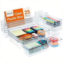 NetHong 25/44Pcs Draw Organiser Plastic Box Desk Drawer Fridge Trays Makeup Storage Divider - Clear - View 13