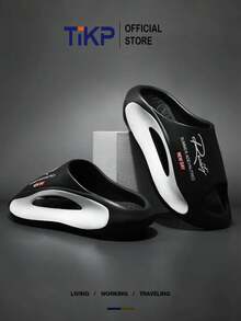 TIKP Dép EVA nhẹ thời trang cho nam, dép hở mũi chống trượt, giày mùa hè thông thường phù hợp cho hoạt động ngoài trời, bãi biển, tắm vòi sen, dành cho cả nam và nữ - màu đen và trắng thực sự - Xem 5