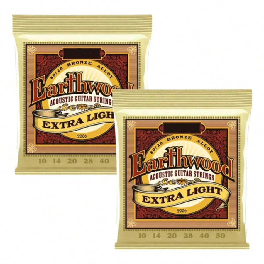 Juego de 2 cuerdas para guitarra eléctrica Ernie Ball 2006, material de acero con alto contenido de carbono, especial para guitarra electroacústica. - Dorado - Ver 1