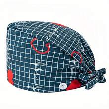 1 pieza Gorro de enfermera con estampado de carta de amor de poliéster para mujeres, antibacteriano y antipolvo, diseño de correa elástica ajustable, banda transpirable interior, gancho para la mascarilla, adecuado para médicos, enfermeras, salón de belleza, veterinaria y trabajadores de limpieza