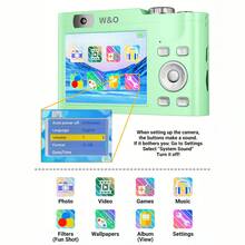W&O Retro Digital Camera 32GB HD 1080P 44MP 2.4'' LCD Display Screen 16X Zoom Anti-Shake, Listen Music/Play Games, With 32GB Card, Rechargeable Mini Camcorder For Beginners, Ideal Gift For Birthday - Green - View 5