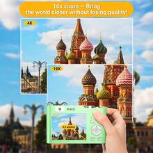 W&O Retro Digital Camera 32GB HD 1080P 44MP 2.4'' LCD Display Screen 16X Zoom Anti-Shake, Listen Music/Play Games, With 32GB Card, Rechargeable Mini Camcorder For Beginners, Ideal Gift For Birthday - Green - View 11
