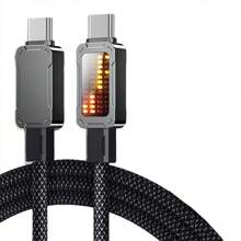 Cable USB Tipo C a USB C de 100W con luz LED que fluye, admite carga ultra rápida con chip Emarker, cable de datos trenzado de carga rápida PD compatible con Galaxy S25, S22, Mate40 Pro, 15 16 Pro Max Pro