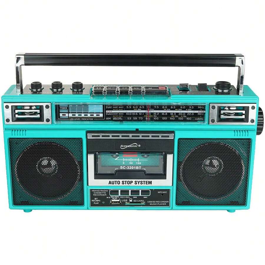 Supersonic SC3201BTRQ Retro 4-Band Radio And Cassette Player With Bluetooth - Teal - Màu xanh lam - Xem 1