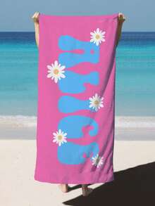 1PC Personalized Custom Beach Towel Featuring A White Daisy Floral Print Design. You Can Have Your Name Customized On It. Whether You're Hitting The Beach, Lounging By The PoolTravel Essentials Travel Accessories Beach Essentials,Vacay Vibes - Multicolor - View 7