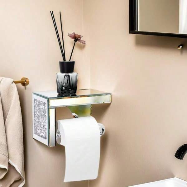 1pc Crystal Glass Diamond Tissue Box Holder, Freestanding Or Wall Mounted Toilet Paper Roll Dispenser, Elegant Bathroom Accessory