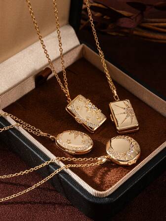 1pc Summer Fashion Hot Selling New Product With Opening And Closing Sun And Moon Shell Photo Album Frame Necklace, Plated With 18k Gold, Waterproof And Sweat Proof. Suitable For Daily Leisure Vacation And Play Wear. Suitable For Summer Beach Vacations, Outdoor Activities, Holiday Outings, Women's Jewelry.