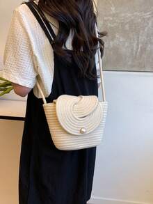 2025新款法式极简编织女士手提包，夏季沙滩度假手提包，大容量蔬菜篮 - 米色 - 查看 5