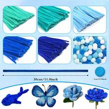 100/250/500/700/1500 Pcs Value Packs DIY Blue Pipe Cleaner Projects, Blue Chenille Stems + Blue Pom Poms, 11.81x0.6 Craft With Pipe Cleaners Supplies, Colorful Chenille Stems, Color Mix Fuzzy Wire Bulk