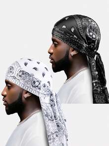 2pcs Men's Printed Faux Silk Pirate Hat With Ties, Bandana Cap, Hair Care Cap, Suitable For Everyday Use Pirate Hat Pirate Costume - 2-piece Set - View 14