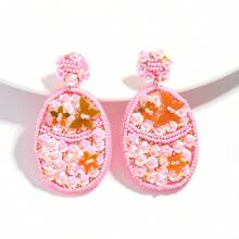 1 Pair Handmade Colorful Floral Beaded Earrings, Bohemian Lightweight Sparkly Flower Shaped Bead Pendant Earrings, Suitable For Women's Birthday, Party, Holiday Gift (Bead Position Random)