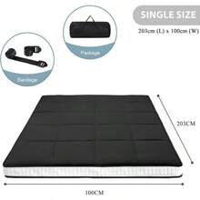 Futon Mattr Japanese Floor Mattr Thicken Foldable Bed Mattr Roll Up Mattr Topper Sping Pad Tatami Mat Floor Lounger Guest Bed For Camping Couch Car Black Single - Black - View 2
