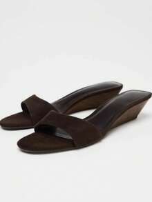 Women's Fashion Brown Thick-Sole Platform Wedge Sandals - Open Toe, Slip-On, High Heel, Casual Summer Sandals, Fashionable Slide Sandals