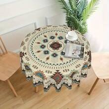 1 bucată față de masă rotundă de 60 de inchi, design cu mandala boemă, cârpă de masă rotundă, colorată, rezistentă la apă, covorașă de picnic pentru grătar în curte în stil boho, decor pentru bucătărie de acasă