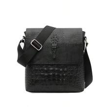 US Crocodile Print Men's Briefcase Shoulder Bag Crossbody Messenger Handbag For Business - 黑色 - 查看 4