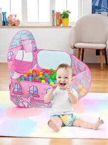 1件装粉色独角兽城堡三合一儿童帐篷，游戏屋球池隧道，可折叠便携收纳帐篷玩具，带围栏，适合室内/室外、沙滩玩耍，生日礼物（不含球），圣诞装饰 - 彩色 - 查看 4