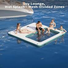 Inflatable Water Hammock Floating Dock Mesh, 10FT/8FT Sunchill Float Ring Heavy Duty River Floats Lake Raft For Tanning Pool Lounger Float Island Platform Pad Mat Party  Large 10x10FT Inflatable Floating Dock - Inflatable Water Hammock W (4x7FT) Water Floating Island Raft For Lake Boat Pool Ocean - Includes Ladder & Carry Bag - White - View 2