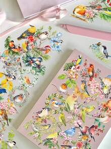 1 Pack 50pcs Flower & Bird Pattern Stickers, Waterproof For Scrapbooking, Journals, Cups, DIY Crafts School Supplies, Back To School - Style 2 - View 6