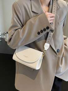 Bolso de hombro cuadrado de correa ancha estilo vintage chic - Bolso cruzado con solapa de unicolor y elegante con correa ajustable para mujeres - Perfecto para uso diario y viajes