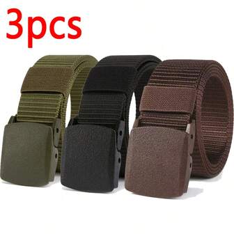 3-Pack Men's Nylon Automatic Buckle Belts, Casual For Outdoor Sports, Commuting, Daily Wear Halloween, Casual, Business, Street, Boho, Western, Outdoor, Gift For Men, Husband, Boyfriend, Father, Dad, Christmas