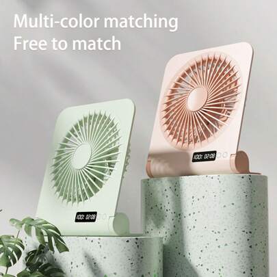 GICOOK Fan, Fans, Portable Fan, Fans Portable, Mini Fan, Home, Ventilador, Ventilador Recargable Mini USB Desktop Fan, Rechargeable Portable Fan With Clock, With 3 Speeds And Foldable Storage For Silent Operation - Lightweight And Portable Cooling For Home, Office, Dormitory And Travel