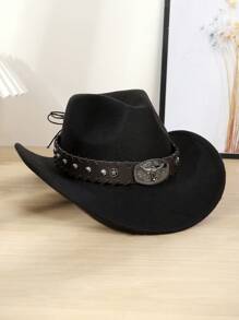 1 Stück Unisex PU Leder Dekor Western Cowboyhut, Polyester Vintage Stil Cowboyhut, geeignet für Lässig Tragen, Western Cowboy Party, Bar Cowboy und täglichen Gebrauch