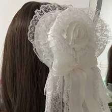 1 Stück schwarzer Spitzen-Schleier mit Schleife Dekor Minihut, Lolita-Stil Kopfschmuck; 1 Stück Gothic-Stil Halloween Hut; 1 Stück Kopfband mit Blumennetz; 1 Stück Party Verkleidungshut Kopfschmuck