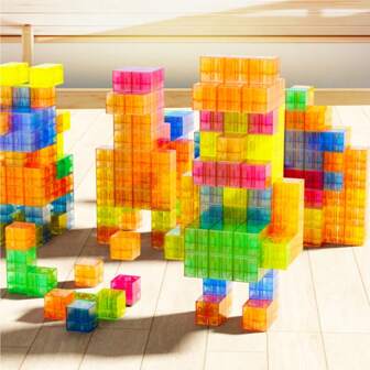 36/72/100 pièces Blocs de construction magnétiques transparents, jouets éducatifs de puzzle STEM pour garçons et filles de 3 ans et plus, inspirant la créativité et le développement cérébral