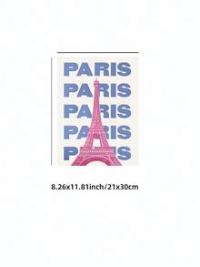 Frameless Parisian Resort-Style Wall Hanging – Featuring A Powder Blue Eiffel Tower Silhouette Paired With The Art Deco-Style Gradient French Phrase "(The Joys Of Living)" – Creates A Parisian Resort Atmosphere, Suitable For Bedrooms, Living Rooms, Studies, And Seaside Villas.