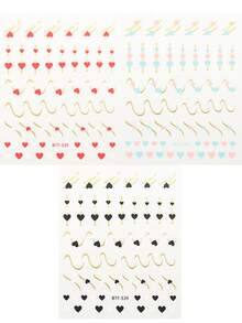 爱心花线贴花法式美甲贴纸自粘彩色美甲用品指甲设计装饰配件 - 彩色 - 查看 13