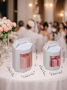 12pcs Gift Box, Octagonal Paper Boxes With Handles And Transparent PET Window, Matte White Suitable For Party, Birthday, Wedding, Christmas, Holiday Gifts Packaging - White - View 2