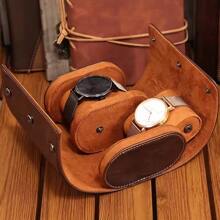 1/2/3-Slot Watch Roll Travel Case Portable Vintage Leather Watch Display Case Storage Box Watch Organizers Men Christmas Gift For Women Storage Organizer Travel Essentials Back To School Dormitory Storage