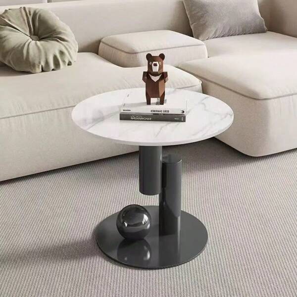 1pc Stone Side Table, Simple Minimalist Living Room Sofa Side/Bedside/Balcony/Bedroom Nightstand Small Round End Table