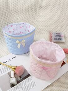 A Blue Round Storage Basket, Quilted Storage Bag, Cute Storage Basket, Home Goodies, Desktop Storage Basket, Sundries Storage Basket, Bag