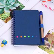 Carnet de notes en spirale unisexe, 70 pages, 1 stylo (couleur aléatoire), avec porte-stylo intégré, mini carnet à couverture rigide avec étiquettes d'index de couleur, convient pour le travail, la prise de notes et les fournitures scolaires, rentrée des classes