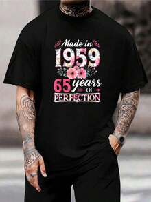 Camiseta vintage con estampado floral - Regalo del 65 aniversario - Edición limitada - Para hombre y mujer - Cómoda camiseta de algodón - Regalo de cumpleaños perfecto - Top de manga corta - Negro - Ver 1