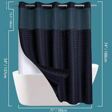 Wide Hotel Fabric Shower Curtain With Snap In Liner 108" X 74" For Bathroom Machine Washable Waterproof Repellent Shower Curtain (White 108" (W) X 74"(H)) - 格紋黑色 - 查看 3