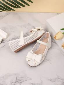 1 Pair Beautiful Bow Knot Decor Resort Style Flats For Girl - White - View 4