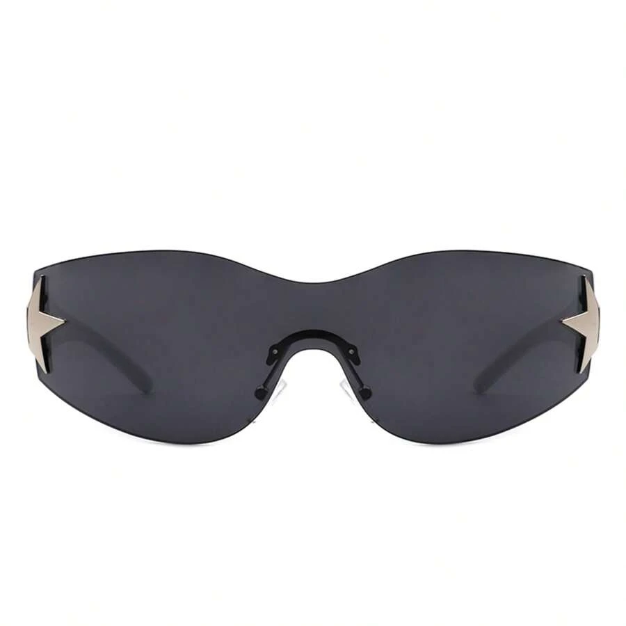 1pc Frameless Sleek Retro Y2K Style Fashion Sunglasses, Wrap-Around Sporty Rimless Women Shades, Glasses For Festival, Outdoor, Travel, Summer, Beach Accessories - 白色 - 查看 1