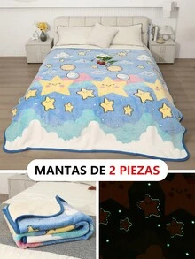 2 Pizea Manta Aborregada Luminosa Cobertor Gruesa Extra Grande de Tamaño Doble,Delicada Y Suave Al Usarla, Ideal Para Niños Y Personas Con Piel Sensible, ¡Regalo Perfecto Para Niños Y Niñas(200*220CM) - Estrellas Azules - Ver 1