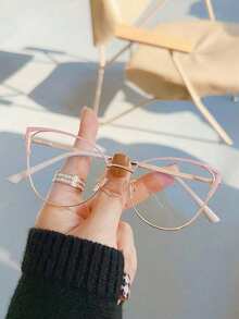 1pc Women's Metal Cat Eye Rhinestone Unique Design Shiny Clear Lens Glasses - Clear - View 6