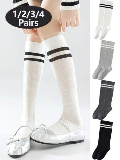1 Pair Women Striped Thick Knee High Socks, Popular Style For Autumn/Winter, Y2k