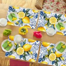 1/4/6 件装 柠檬蓝亚麻餐垫，30*45厘米，季节性日常使用桌布、餐垫，适用于节日派对装饰、咖啡桌和家居装饰、厨房餐桌和房间装饰配件、餐厅公司聚会餐桌装饰 - 多色(30*45公分) - 查看 2